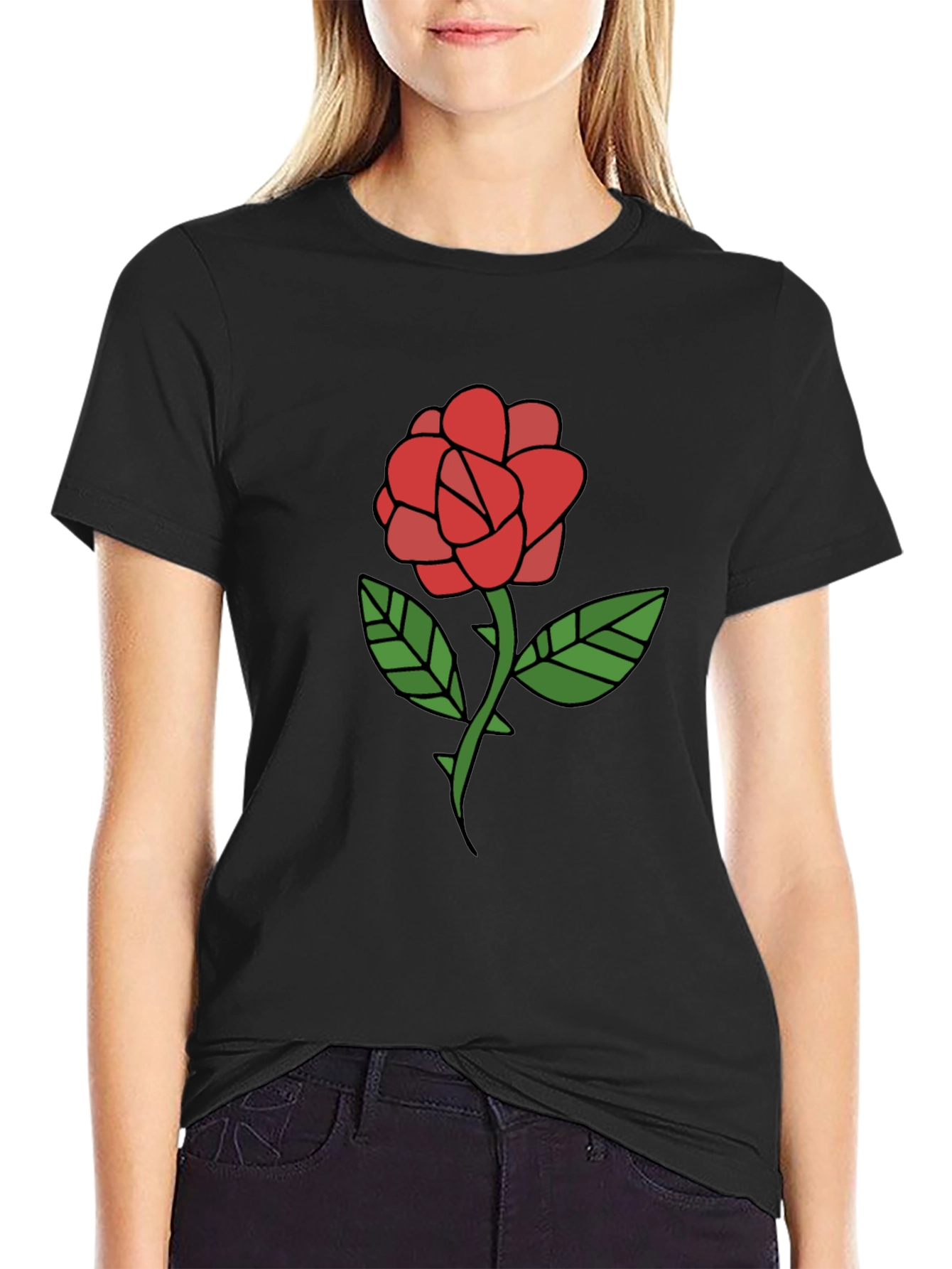 Rose Graphic T-Shirt - Casual Black Tee