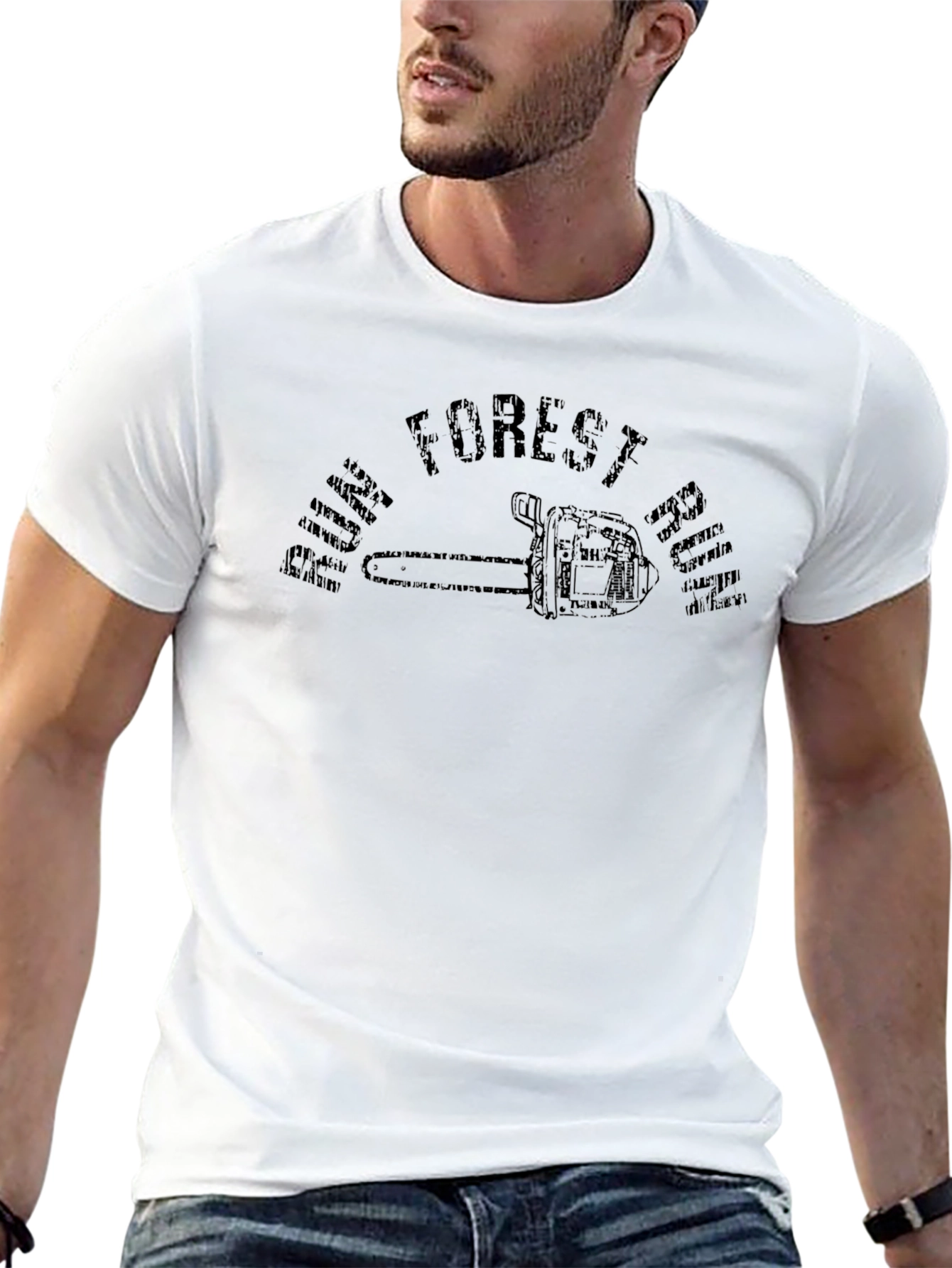 Pine Forest T-Shirt with Chainsaw Graphic