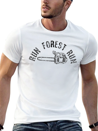 Pine Forest T-Shirt with Chainsaw Graphic