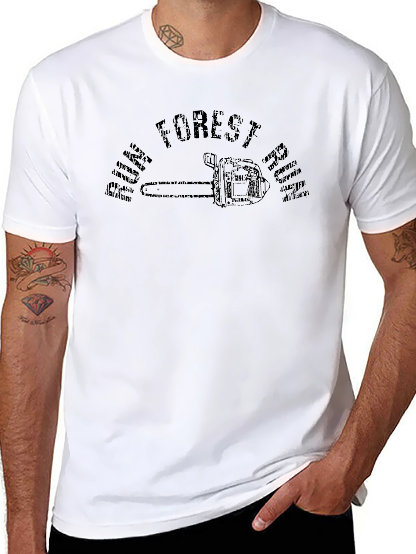 Pine Forest T-Shirt with Chainsaw Graphic