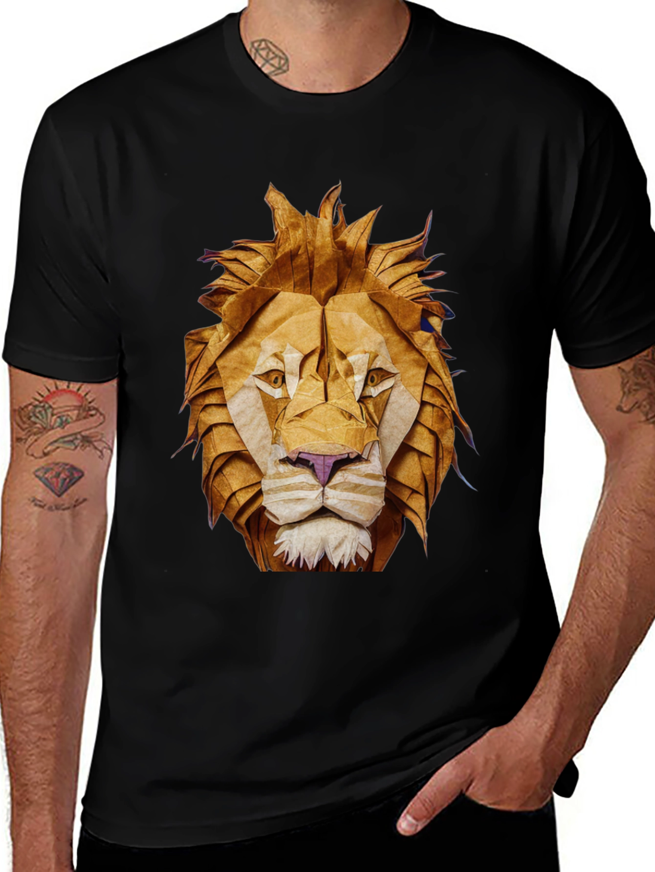Origami Lion Graphic Tee - Black