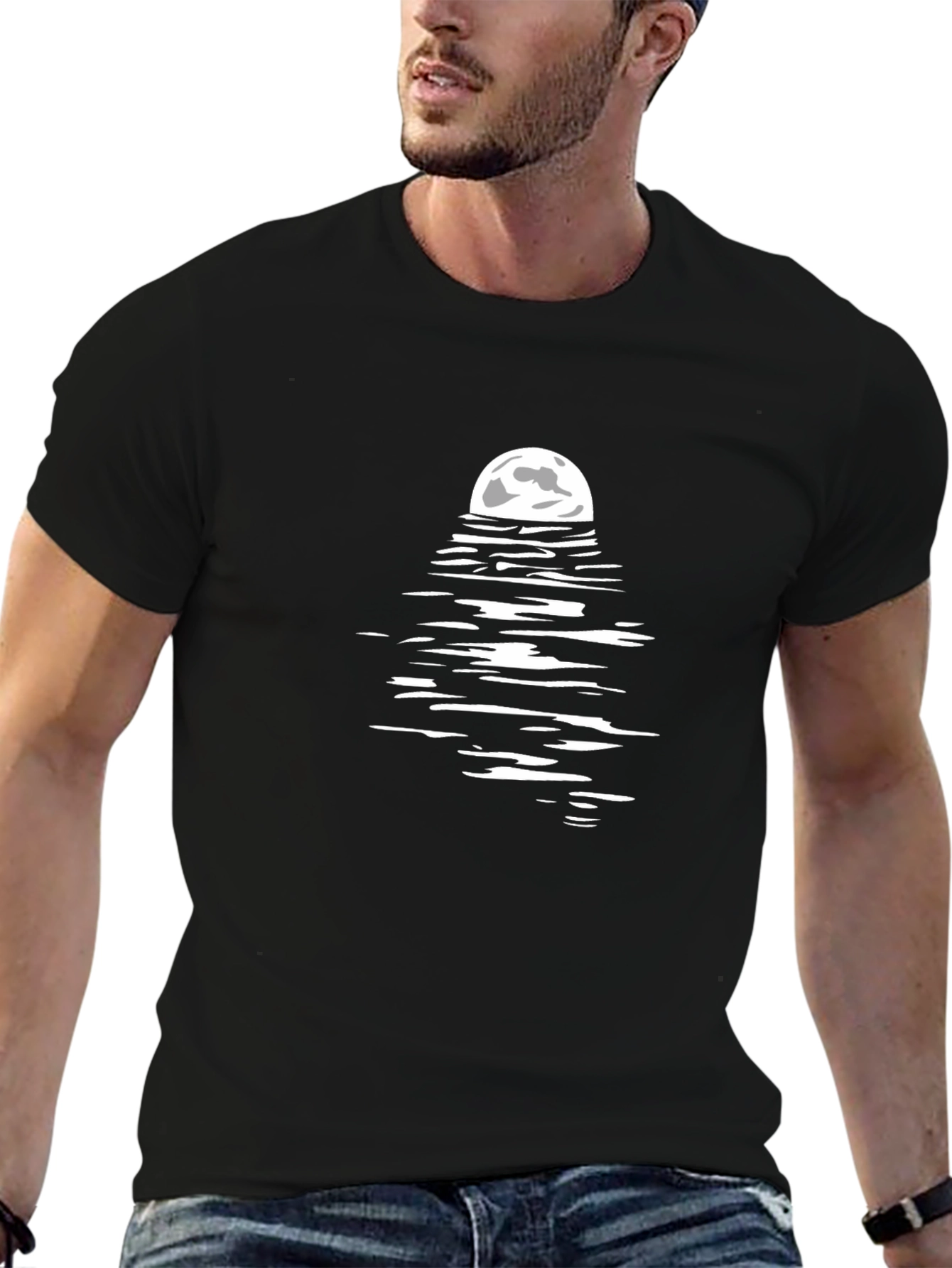 Moon Reflection Graphic Tee - Stylish Black T-Shirt
