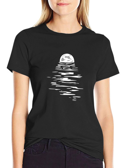 Moon Reflection Graphic Tee - Stylish Black T-Shirt