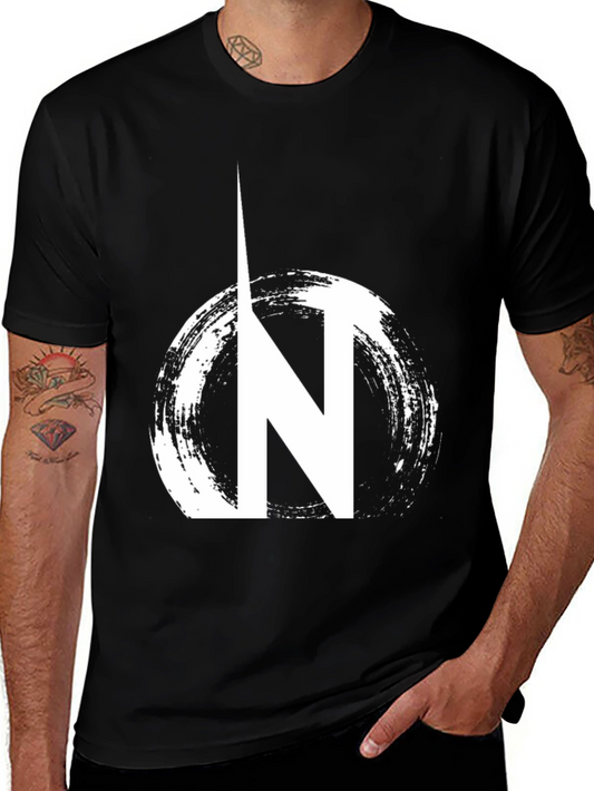 Black Graphic Tee: N Circle Design Casual Wear