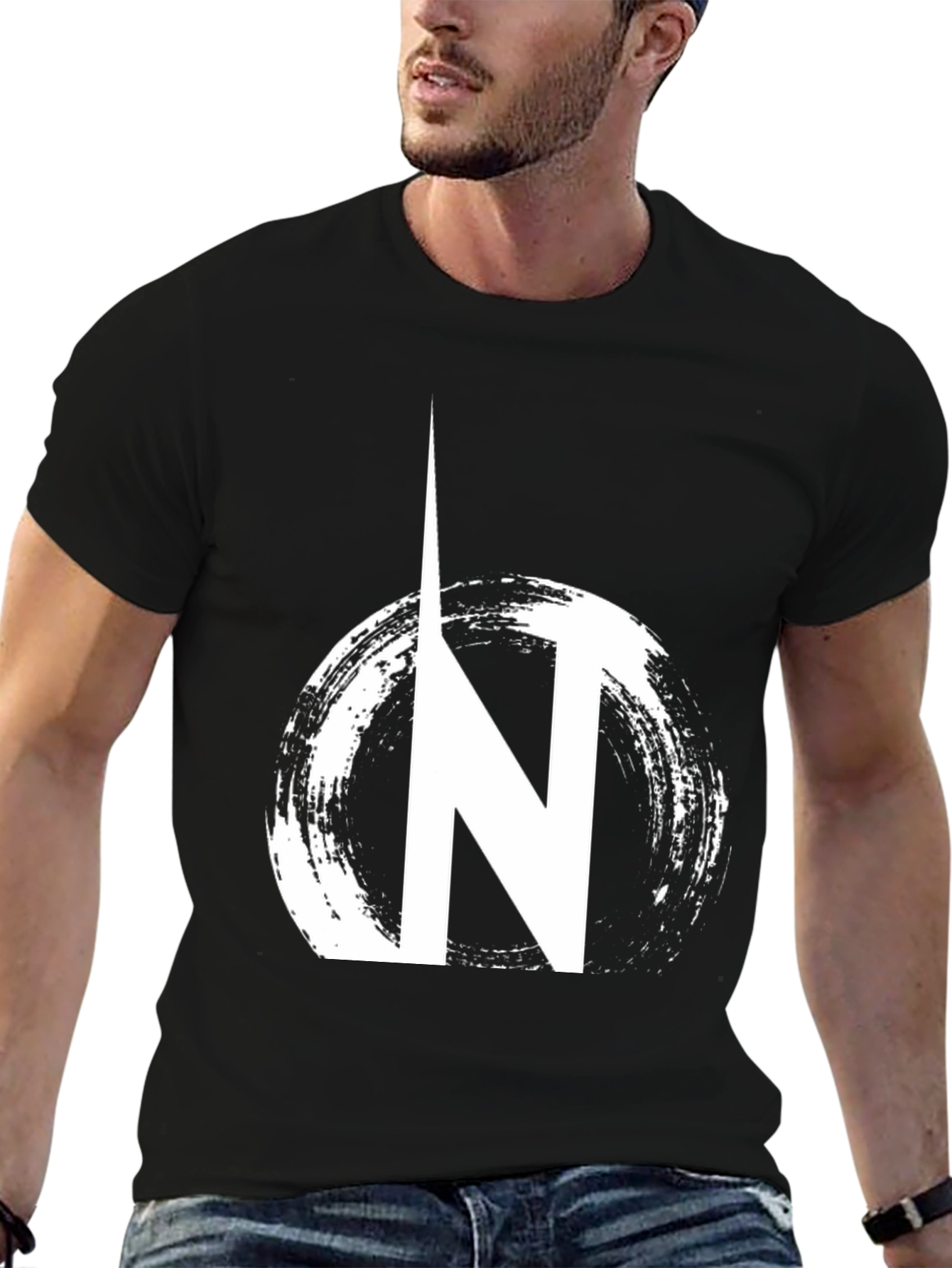 Black Graphic Tee: N Circle Design Casual Wear