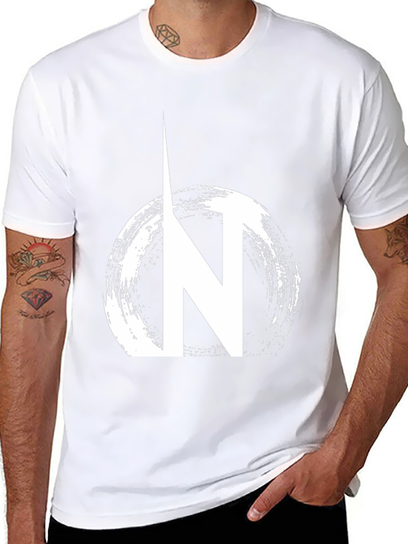 Black Graphic Tee: N Circle Design Casual Wear