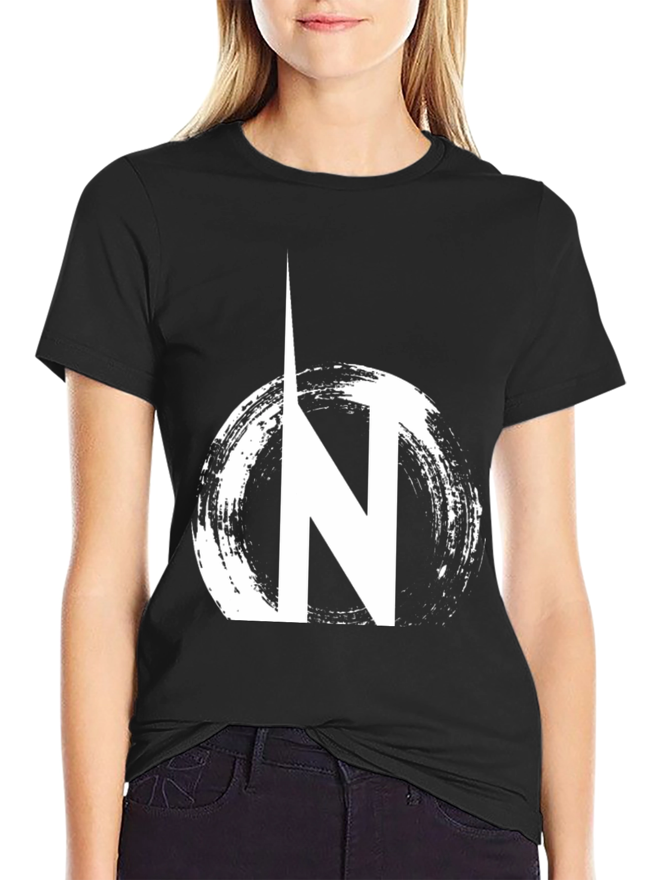 Black Graphic Tee: N Circle Design Casual Wear