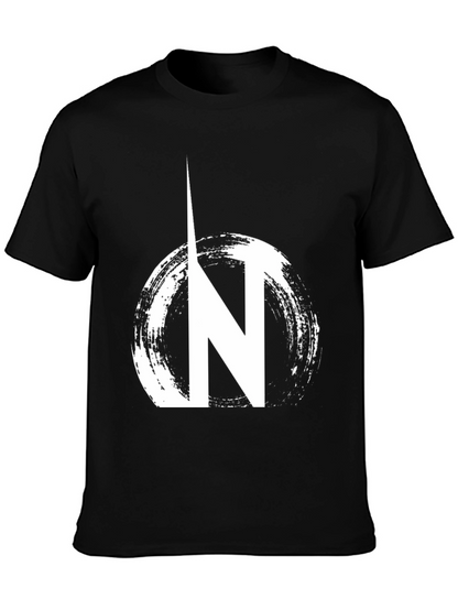 Black Graphic Tee: N Circle Design Casual Wear