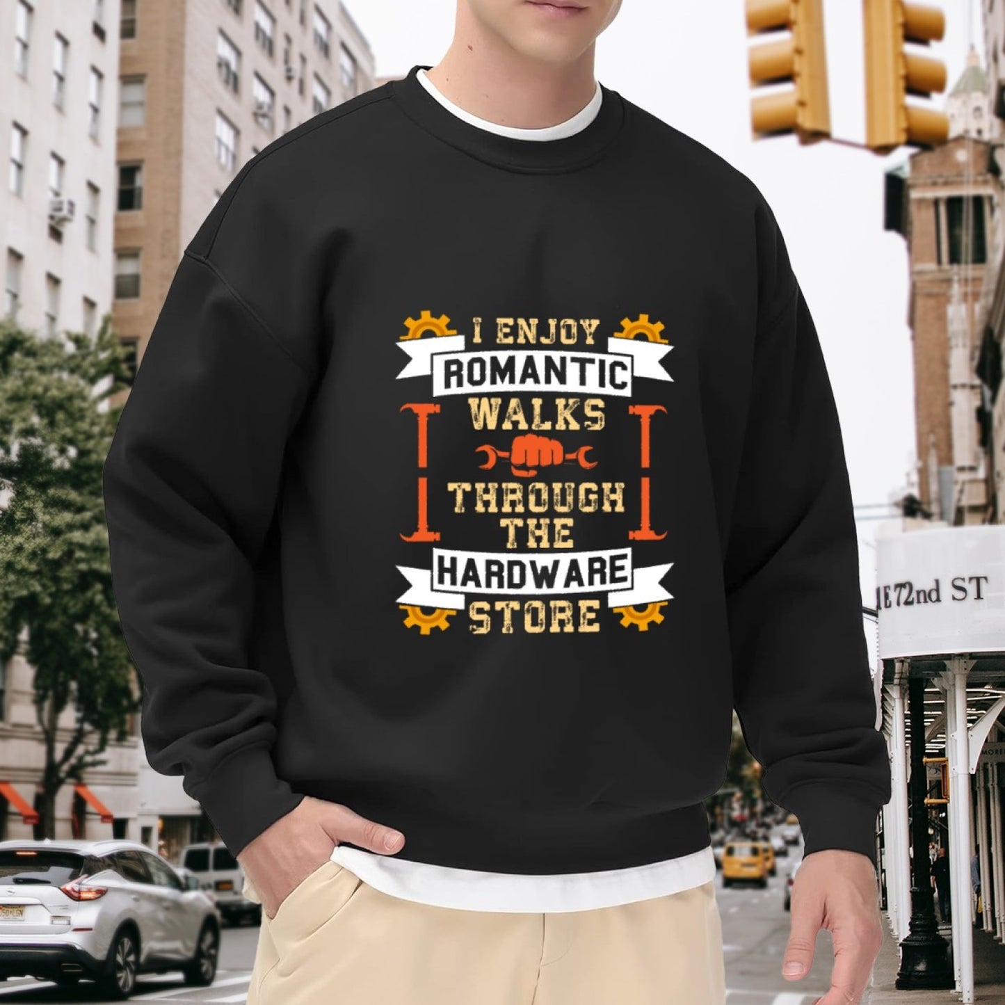 "I Enjoy Romantic Walks Through the Hardware Store" Humor Crewneck Sweatshirt