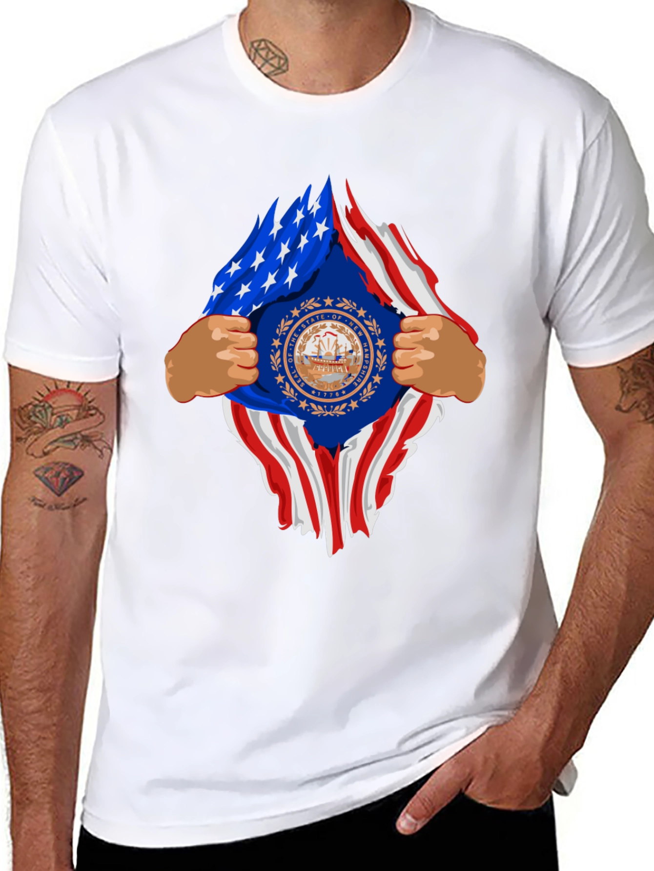 New Hampshire USA Flag Ripped T-Shirt