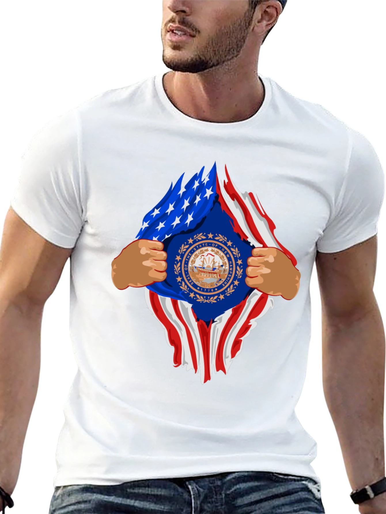New Hampshire USA Flag Ripped T-Shirt