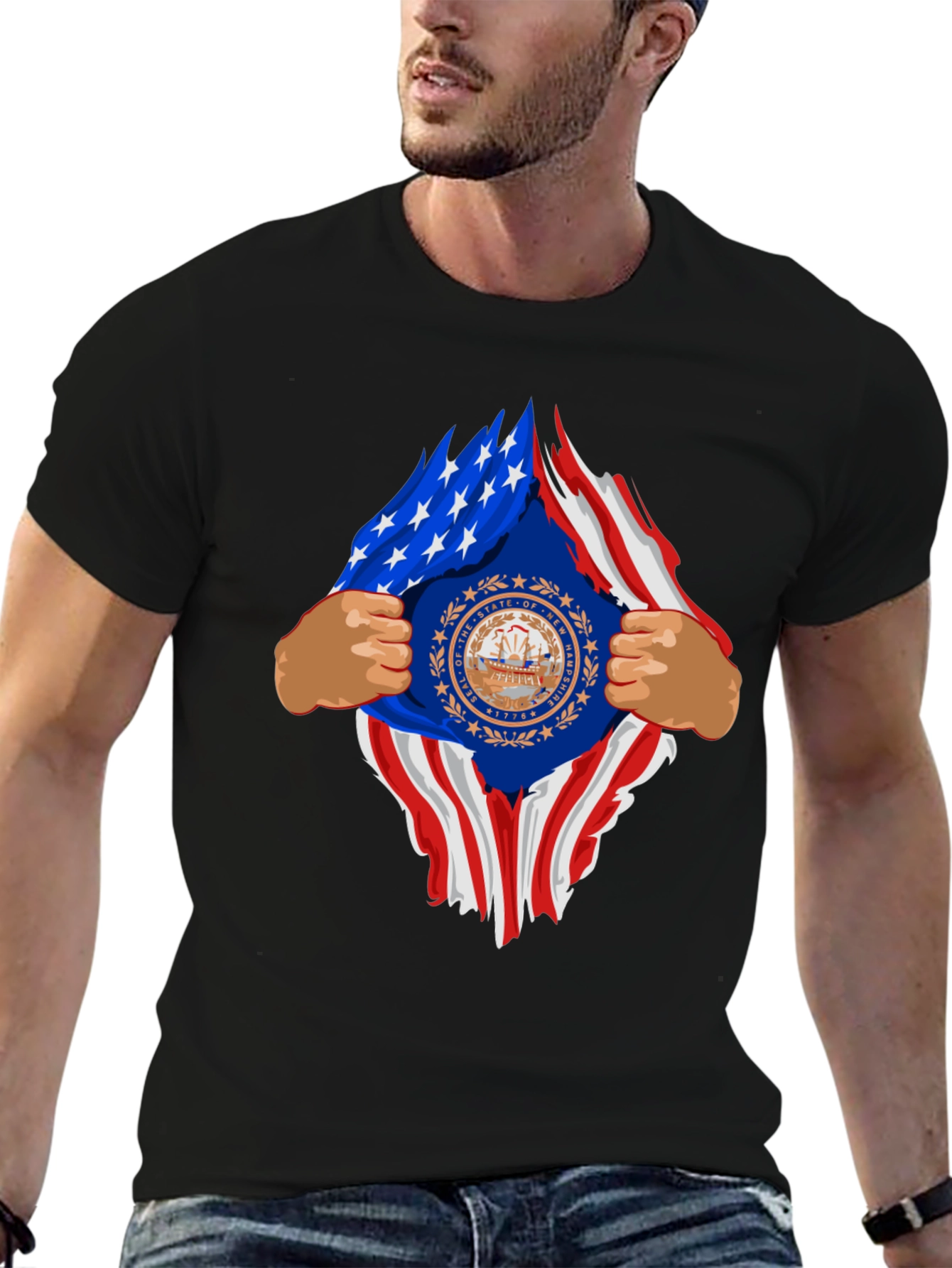 New Hampshire USA Flag Ripped T-Shirt