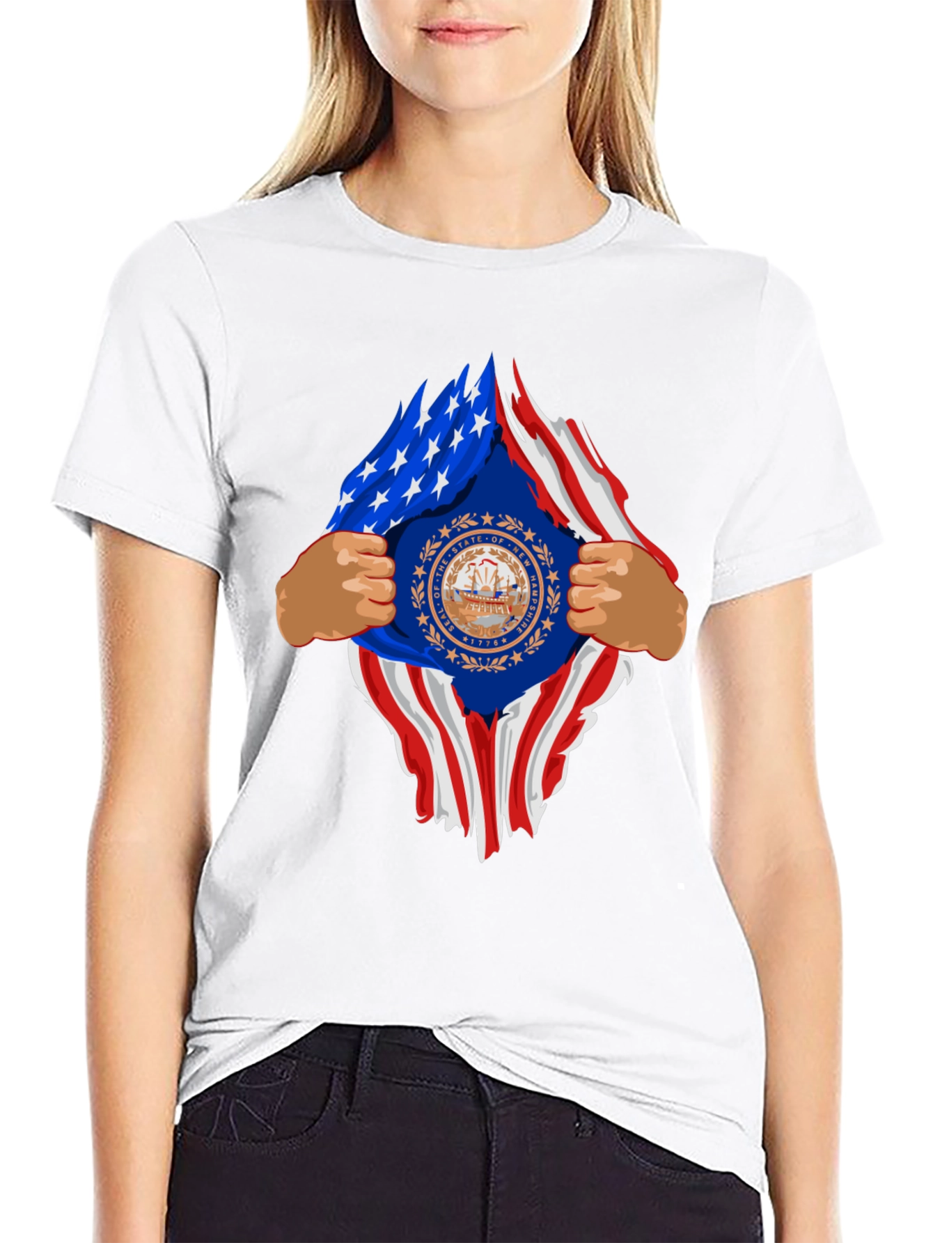 New Hampshire USA Flag Ripped T-Shirt