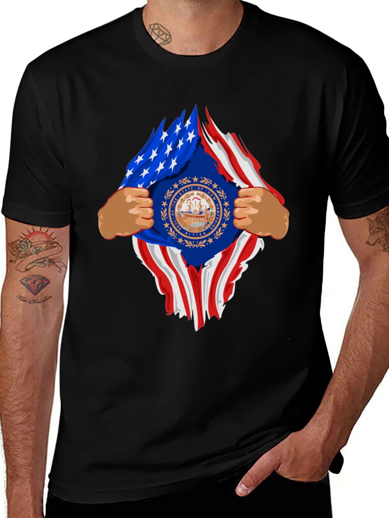 New Hampshire USA Flag Ripped T-Shirt