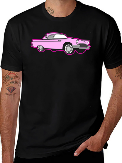 Pink Car Graphic Black T-Shirt