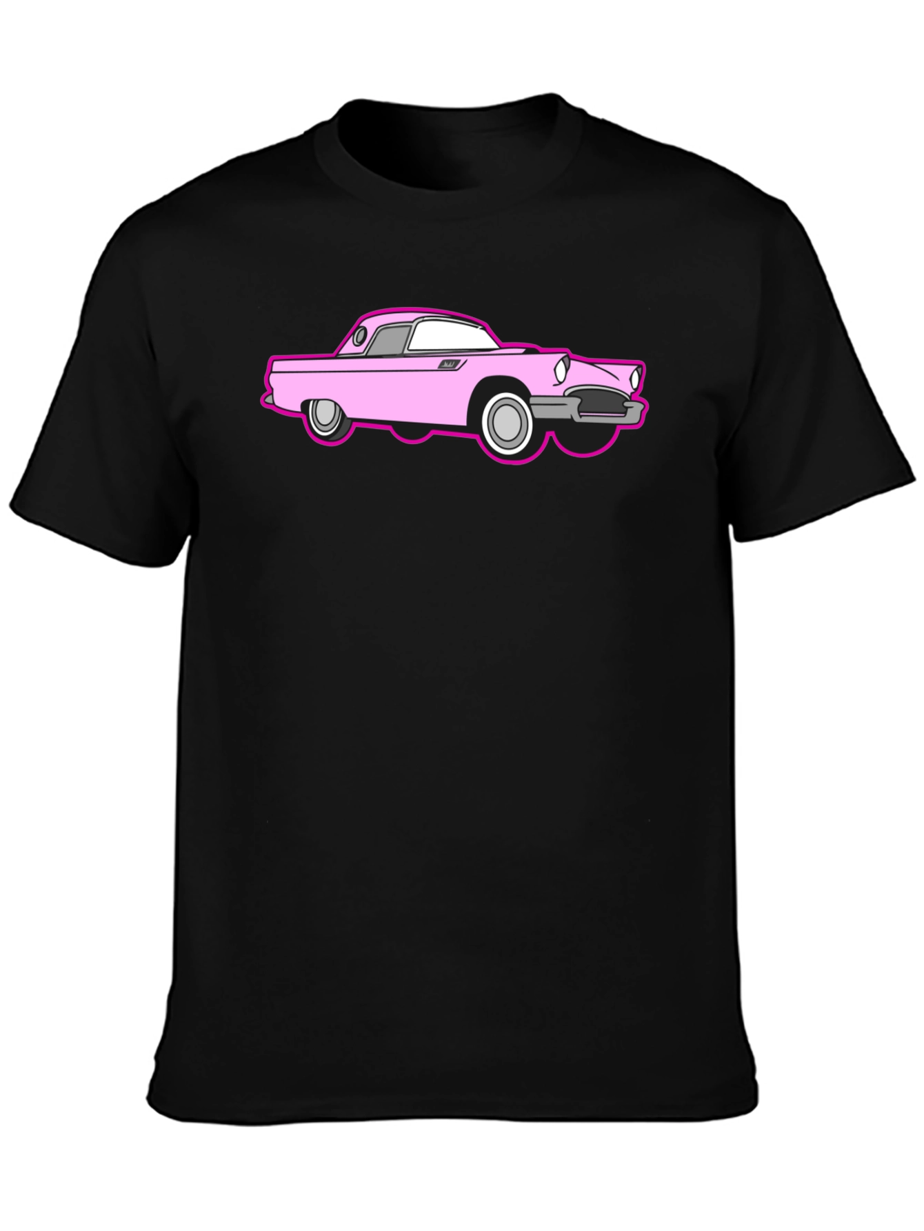 Pink Car Graphic Black T-Shirt