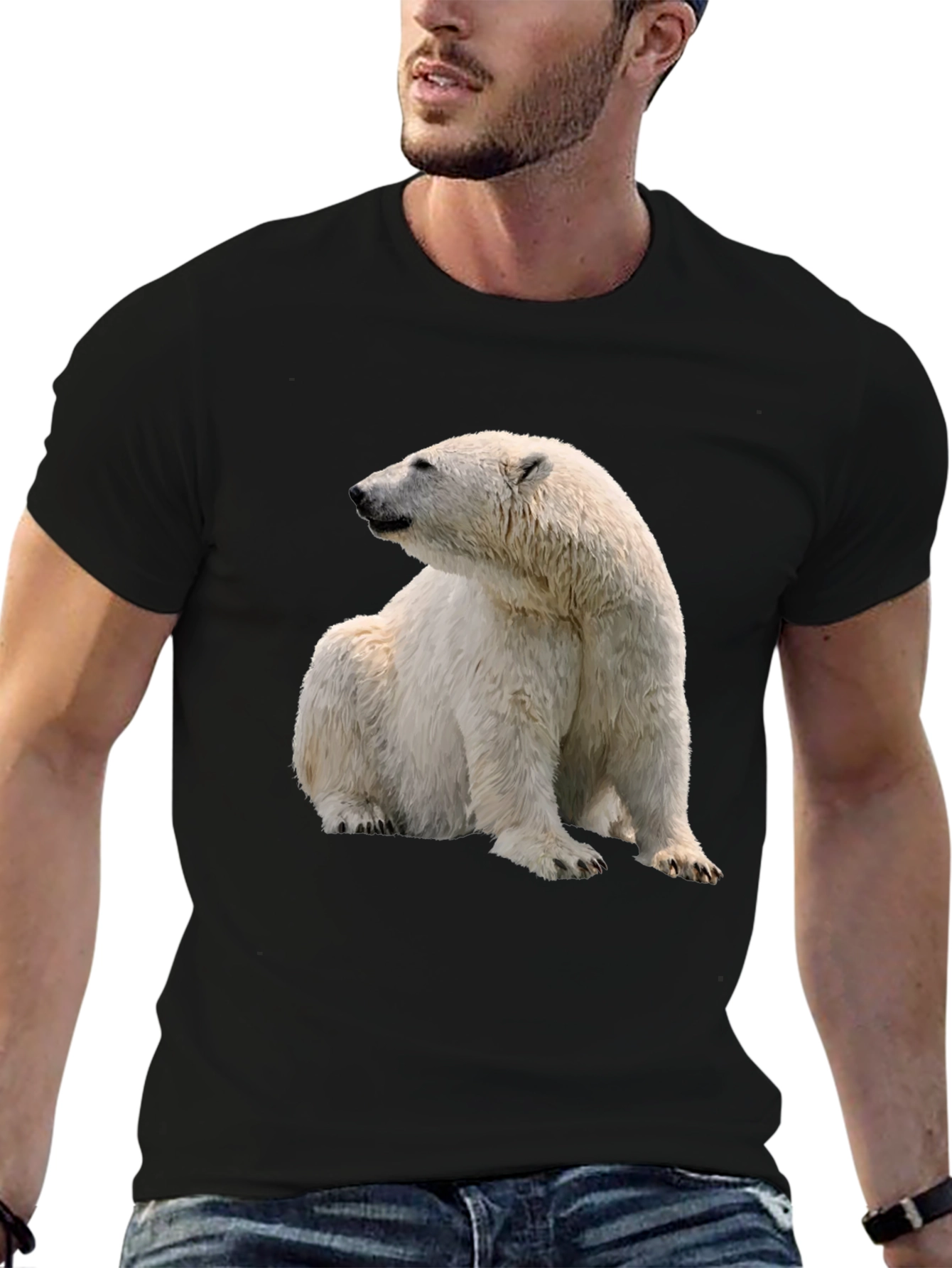 Polar Bear Graphic Tee - Black Cotton Blend