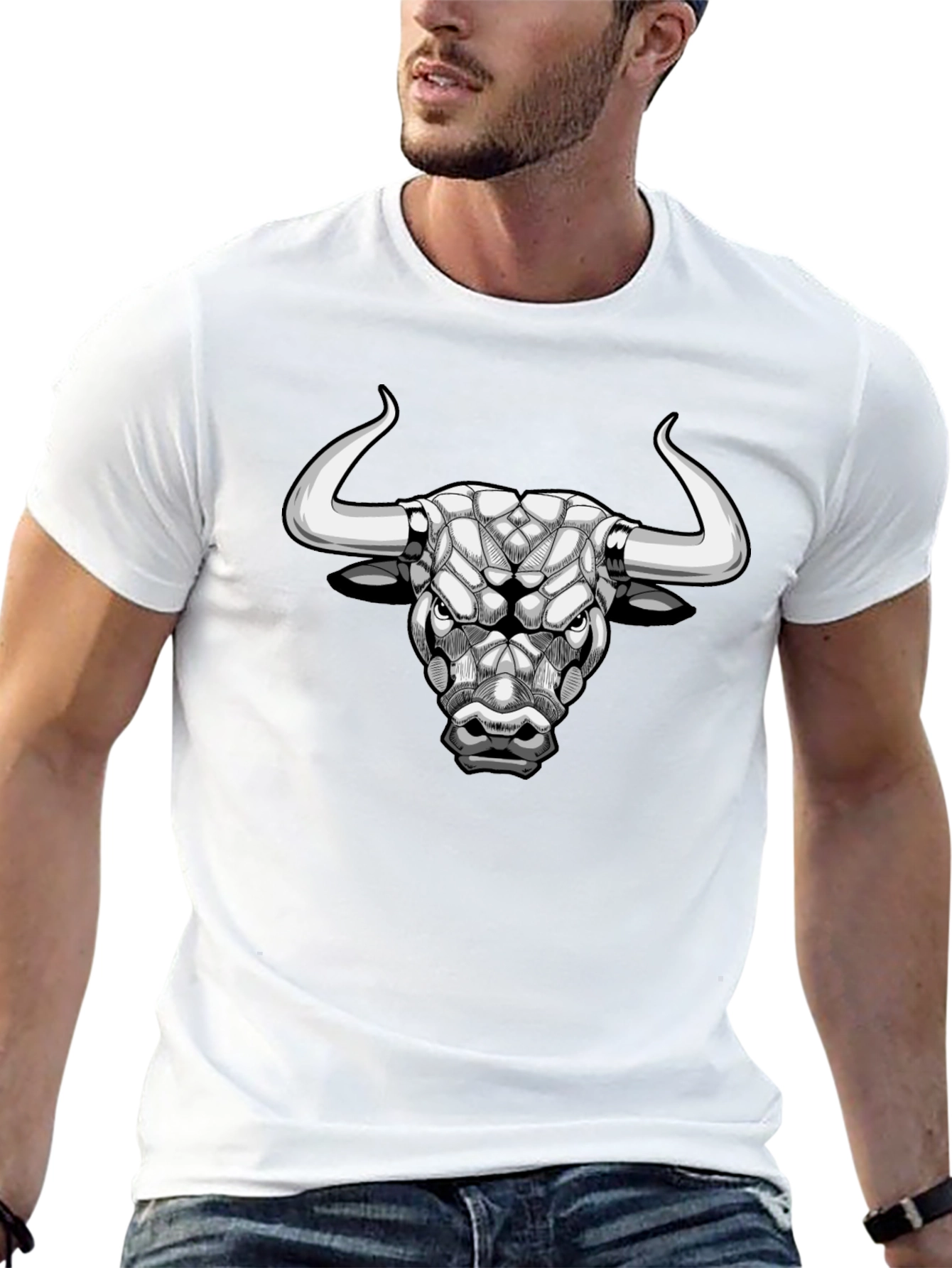 Geometric Bull Head Black T-Shirt