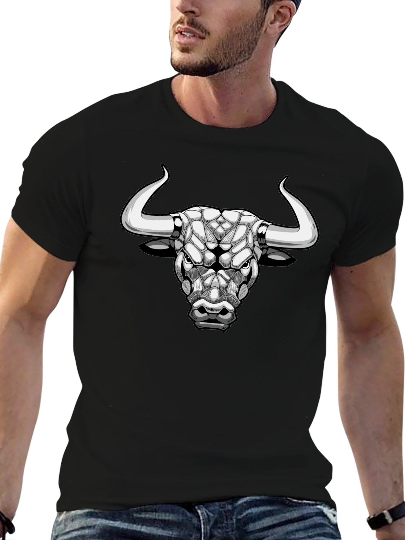 Geometric Bull Head Black T-Shirt