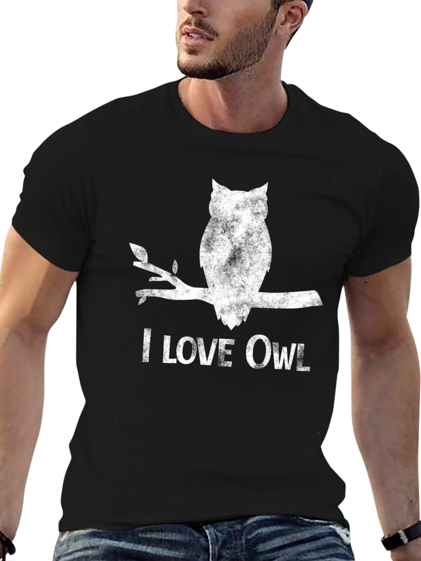I Love Owl Graphic T-Shirt - Black