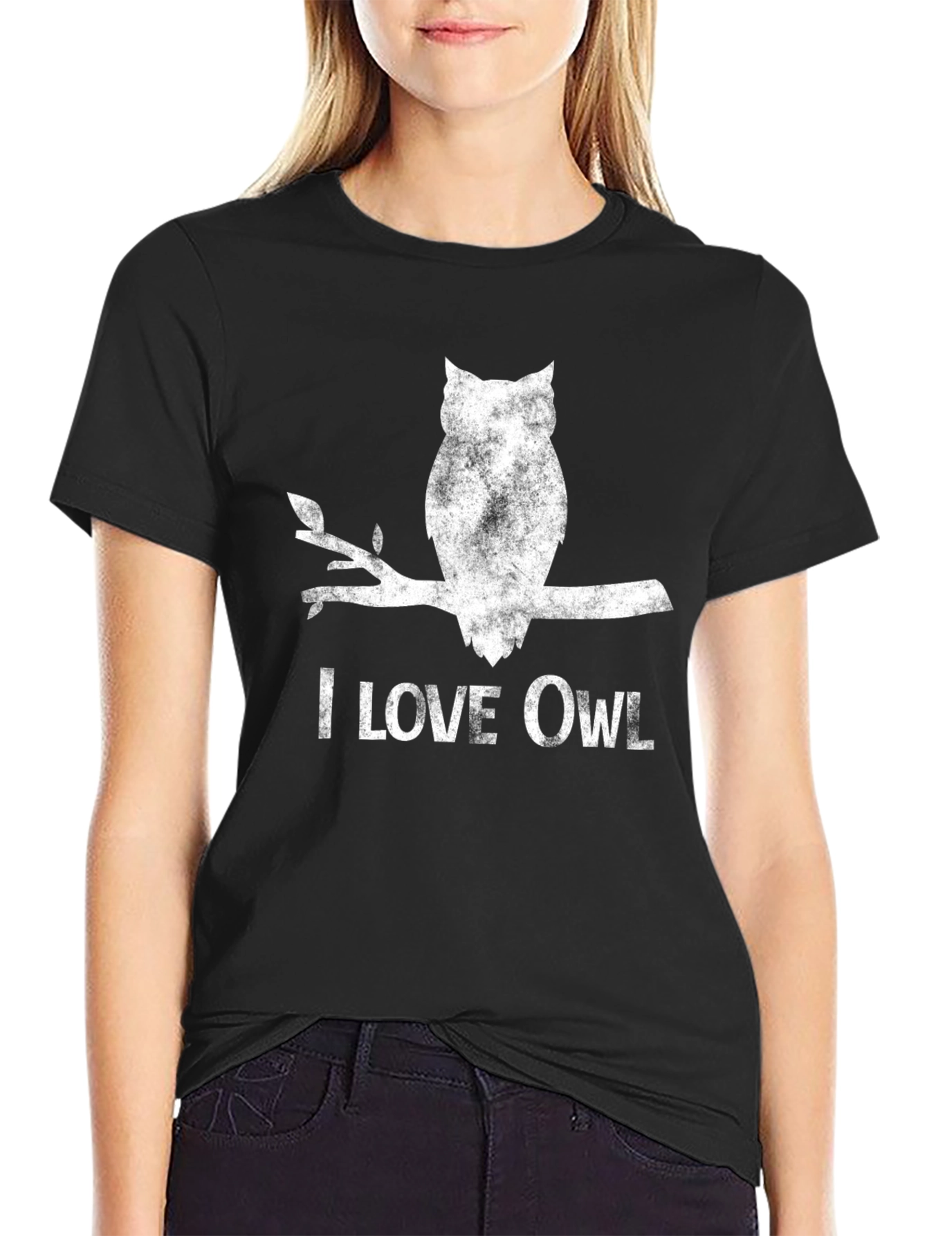 I Love Owl Graphic T-Shirt - Black