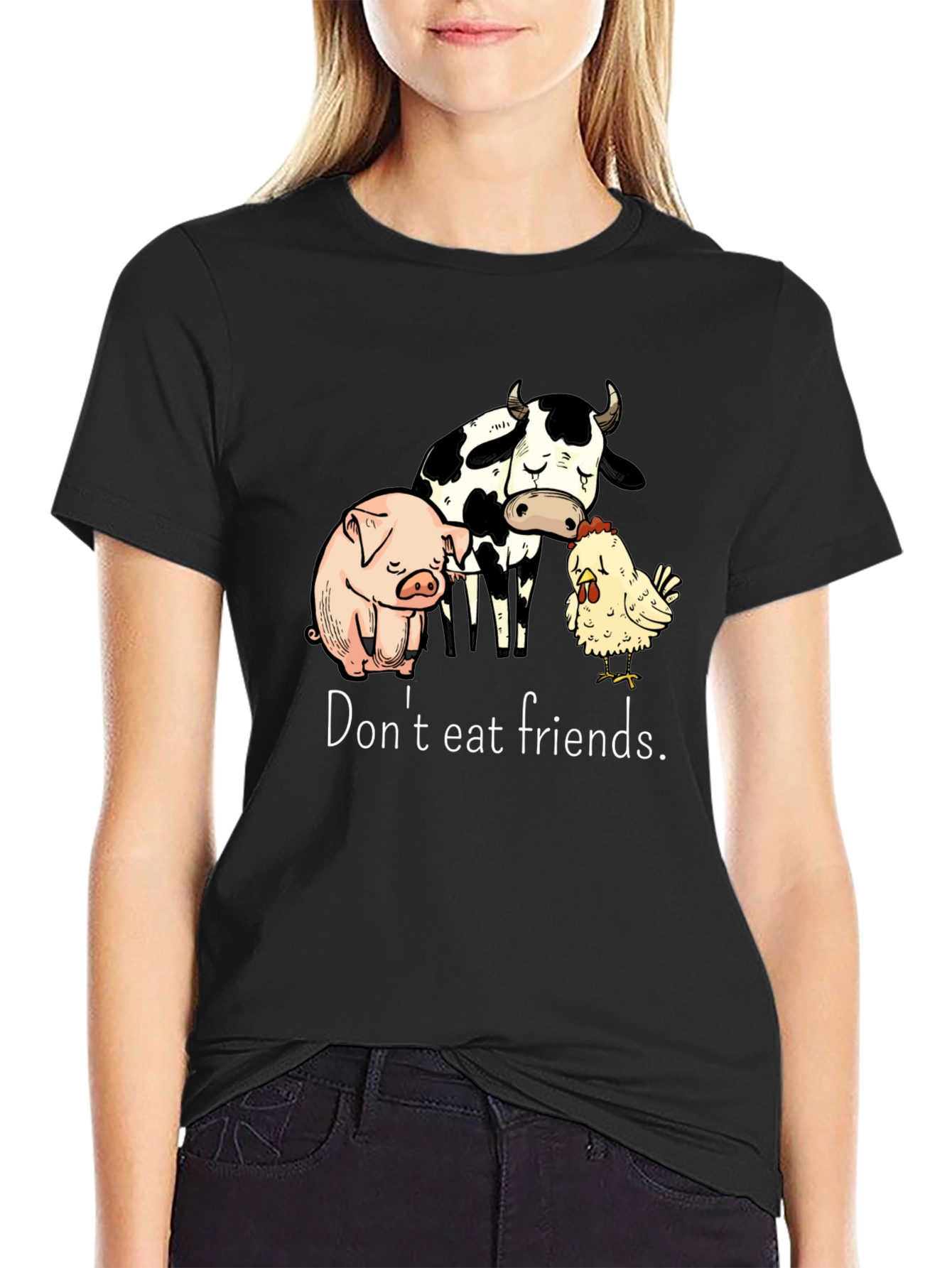 Vegan T-Shirt: Dont Eat Friends - Black