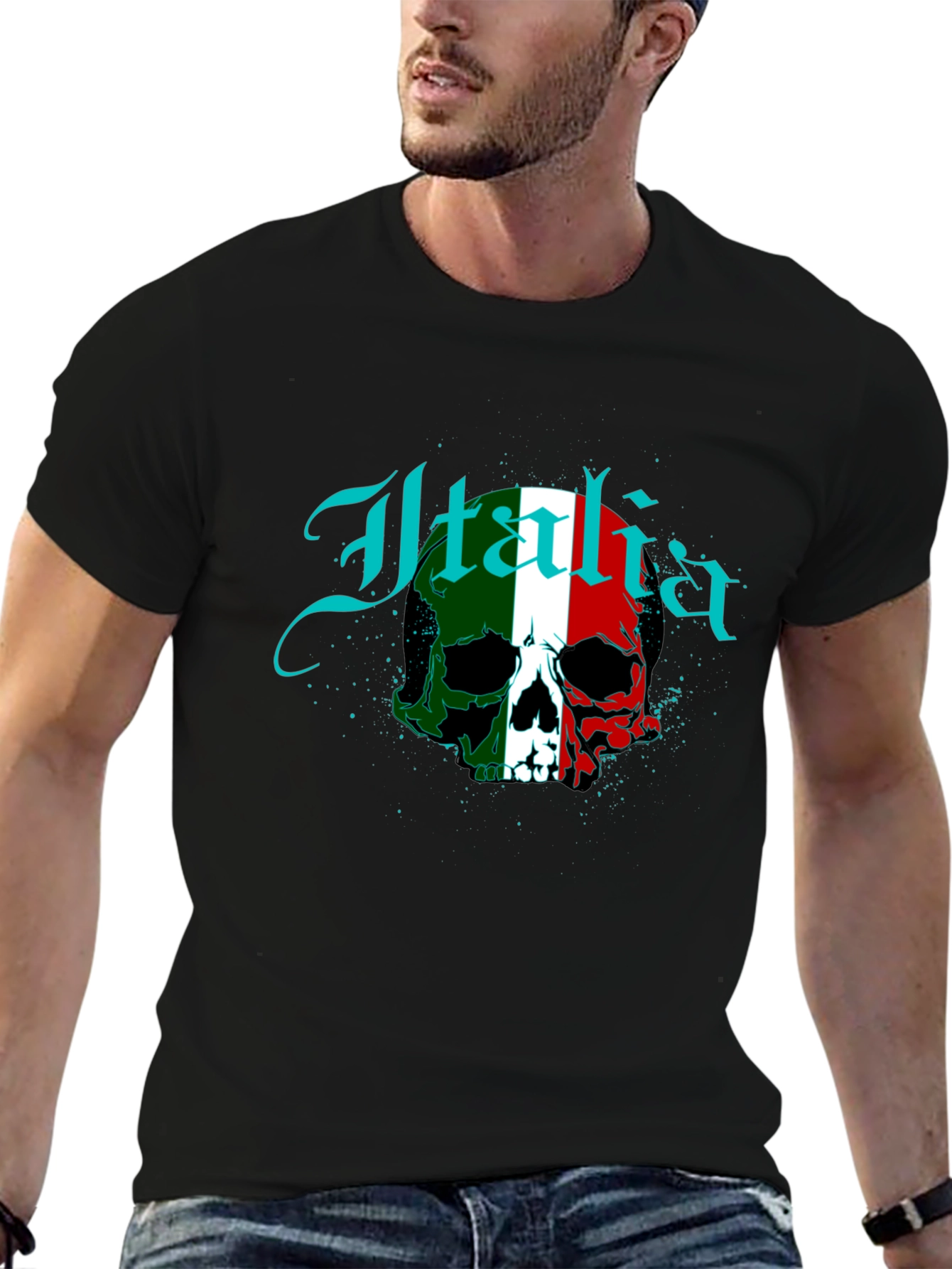 Italia Flag Skull Graphic T-Shirt