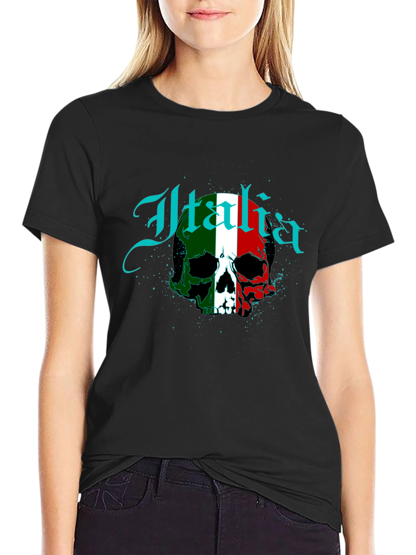 Italia Flag Skull Graphic T-Shirt