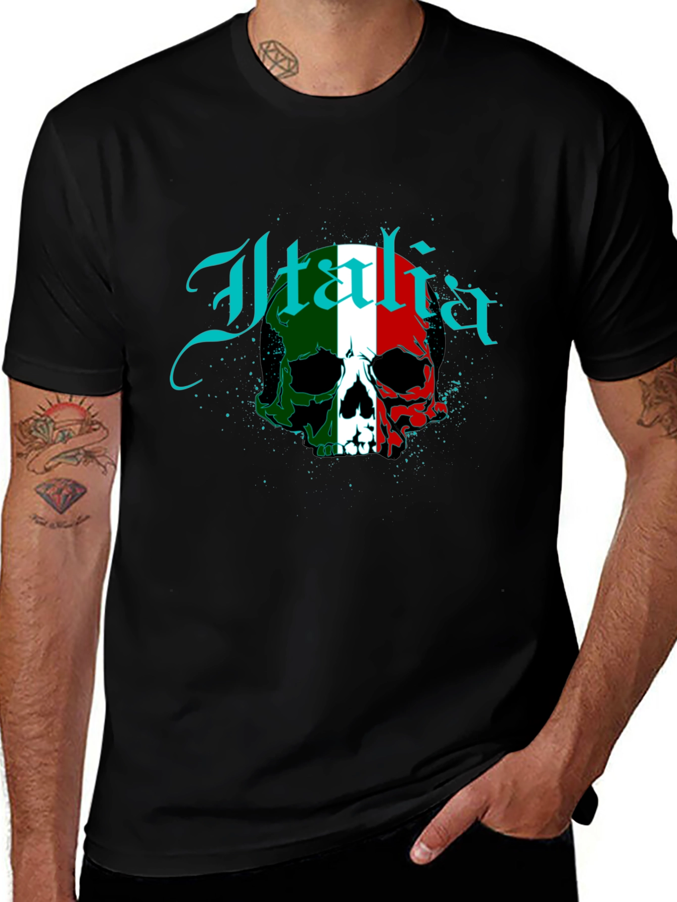 Italia Flag Skull Graphic T-Shirt