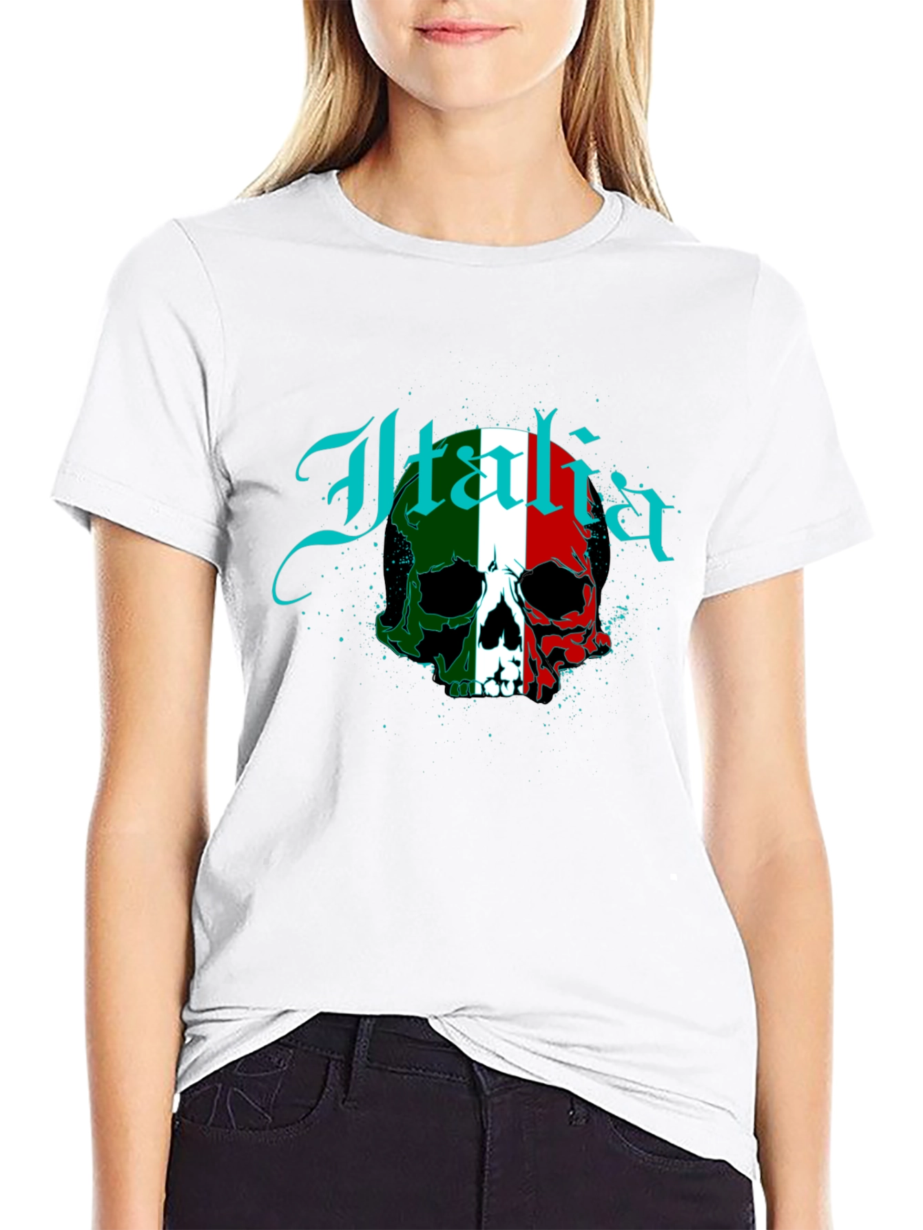 Italia Flag Skull Graphic T-Shirt
