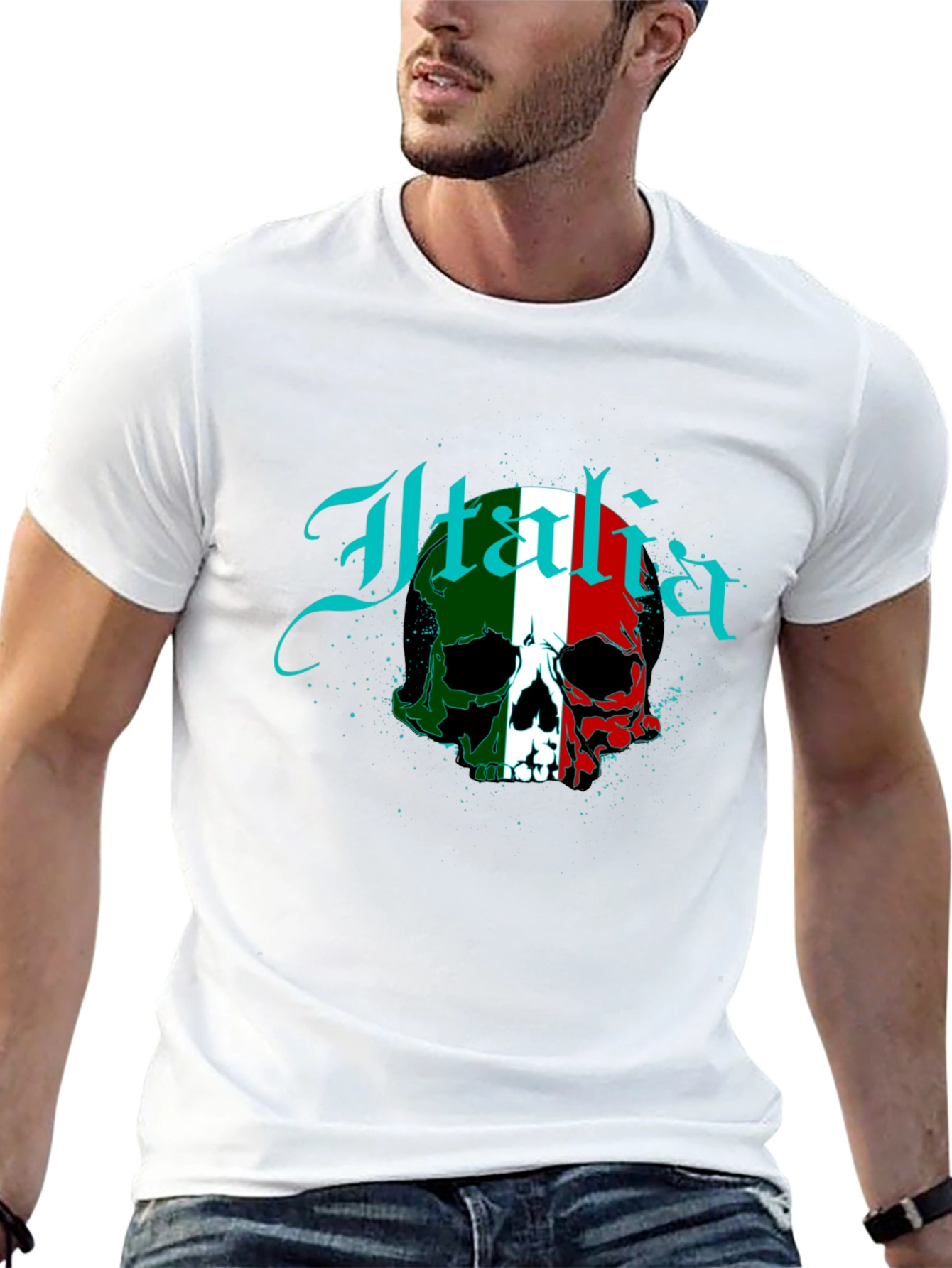 Italia Flag Skull Graphic T-Shirt