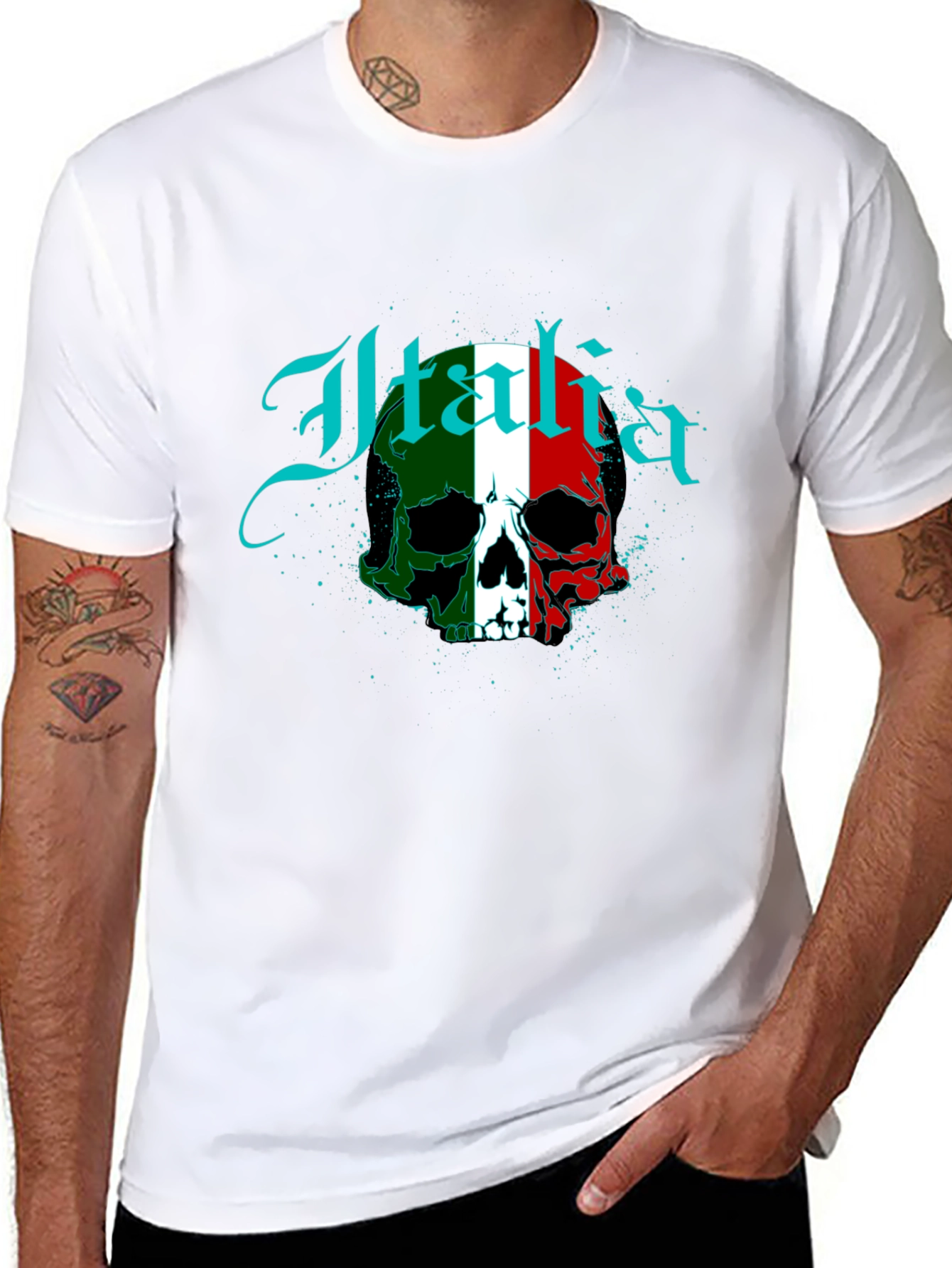 Italia Flag Skull Graphic T-Shirt