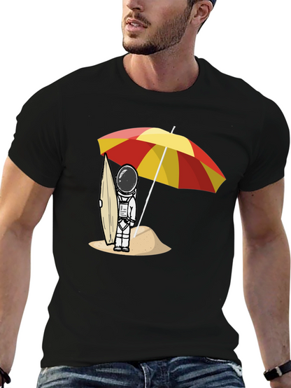 Astronaut Beach T-Shirt - Relaxed Fit Black Cotton Tee