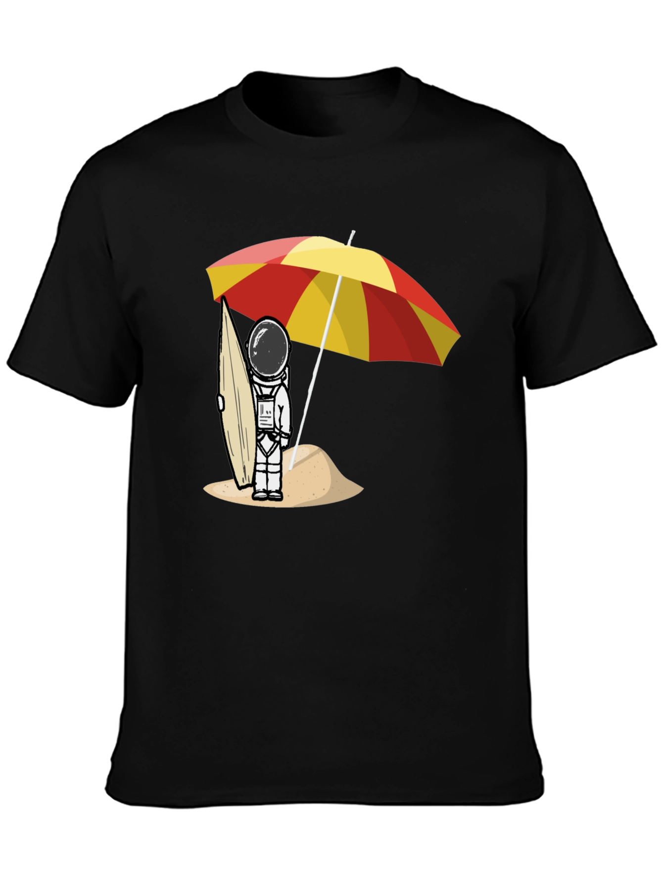 Astronaut Beach T-Shirt - Relaxed Fit Black Cotton Tee