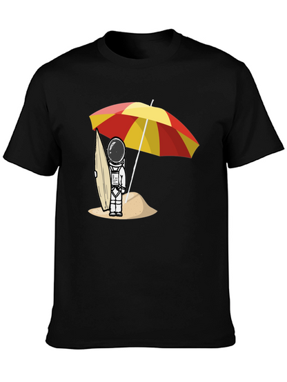 Astronaut Beach T-Shirt - Relaxed Fit Black Cotton Tee