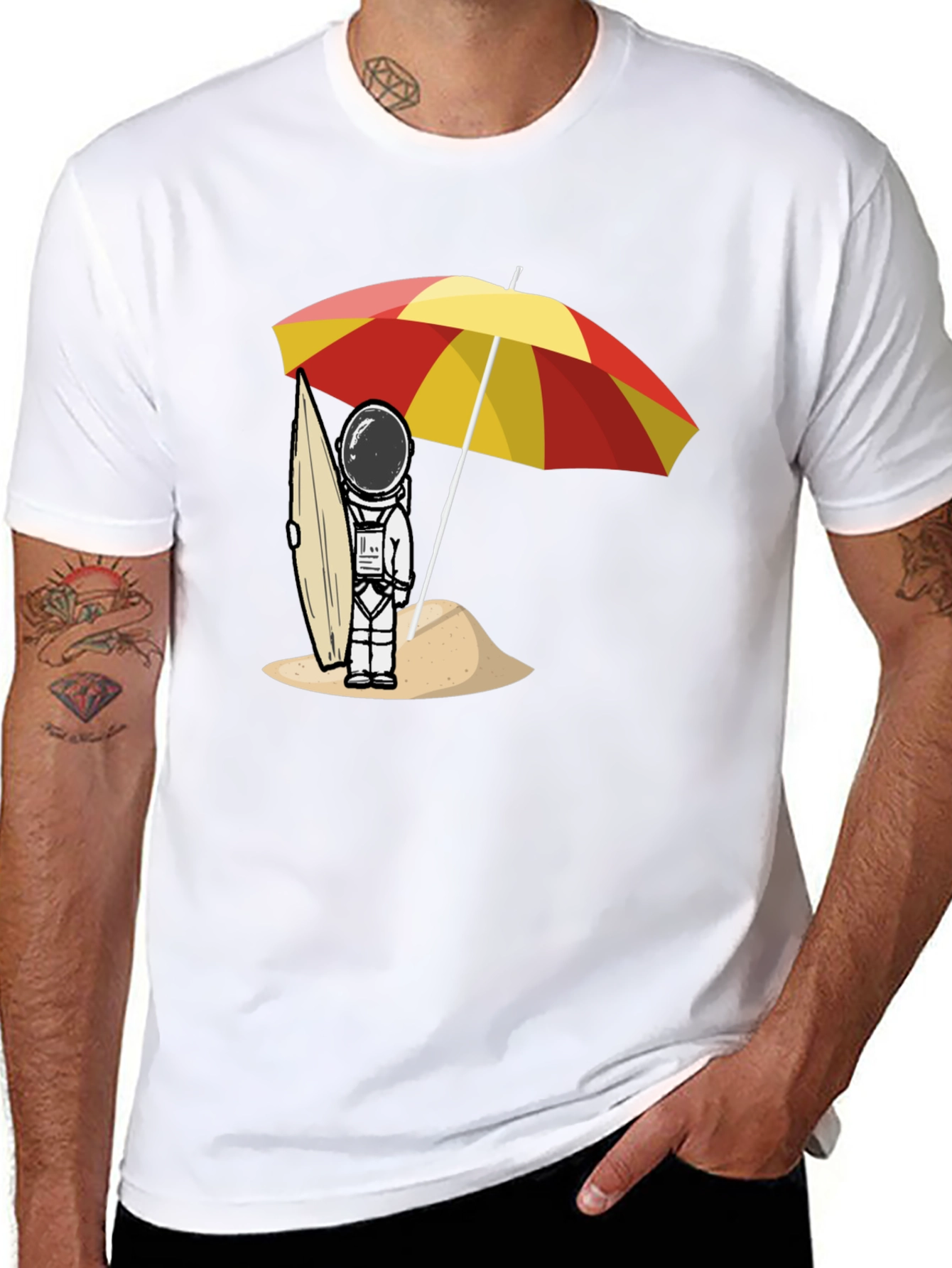 Astronaut Beach T-Shirt - Relaxed Fit Black Cotton Tee