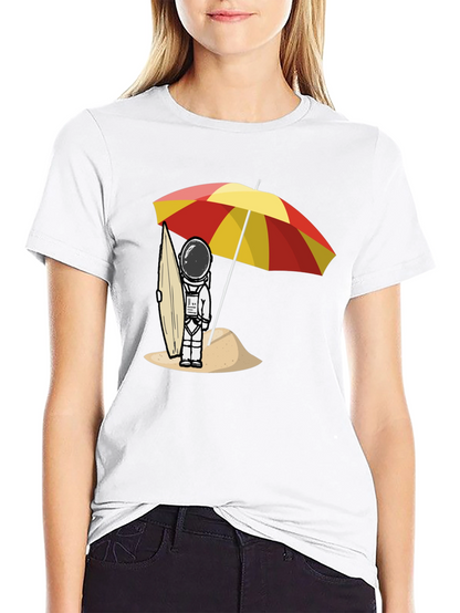 Astronaut Beach T-Shirt - Relaxed Fit Black Cotton Tee