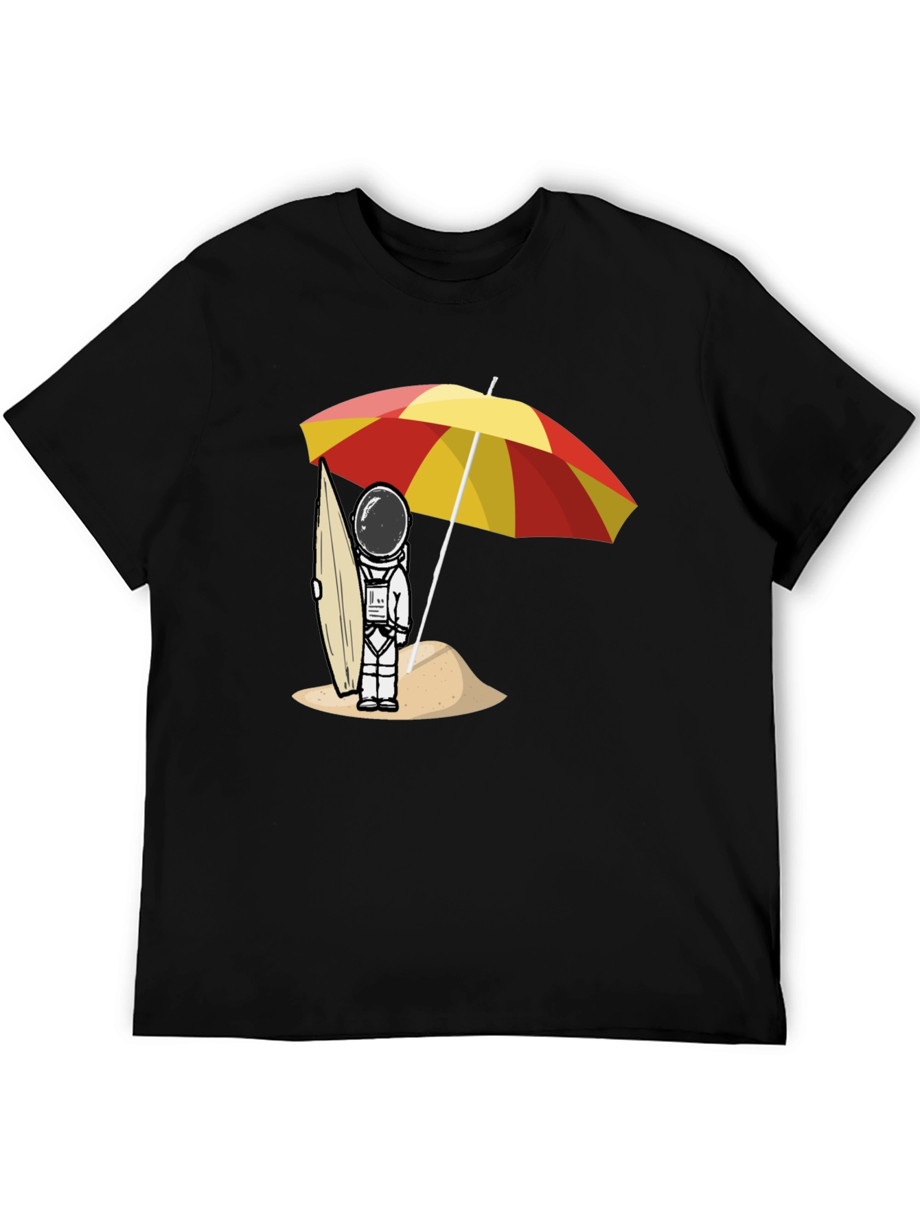 Astronaut Beach T-Shirt - Relaxed Fit Black Cotton Tee