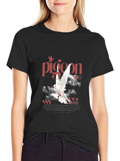 Pigeon Graphic Print T-Shirt - Peace & Tranquility