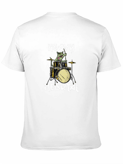 Heavy Meowtal Drummer Cat Graphic T-Shirt