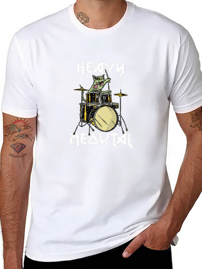 Heavy Meowtal Drummer Cat Graphic T-Shirt