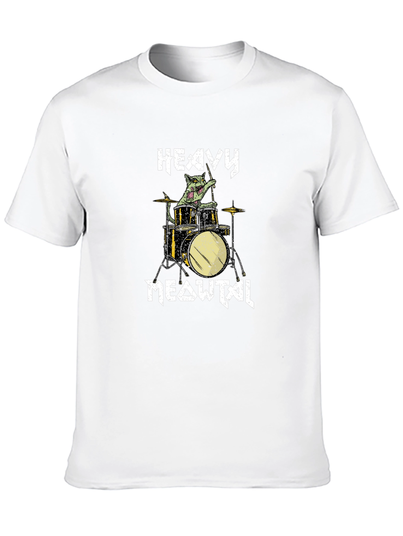 Heavy Meowtal Drummer Cat Graphic T-Shirt