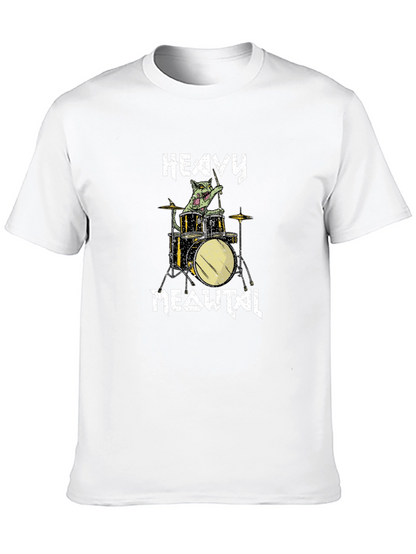 Heavy Meowtal Drummer Cat Graphic T-Shirt