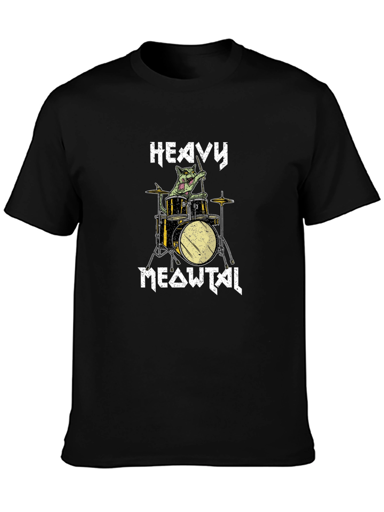 Heavy Meowtal Drummer Cat Graphic T-Shirt