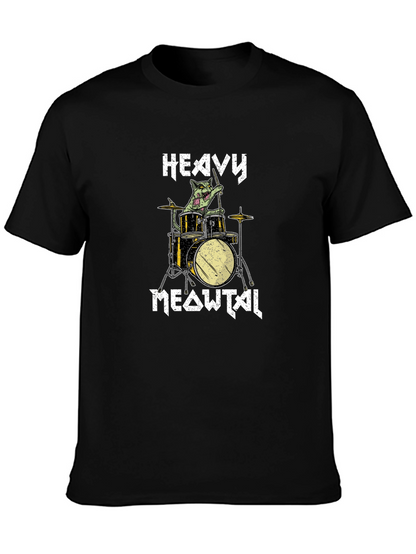 Heavy Meowtal Drummer Cat Graphic T-Shirt