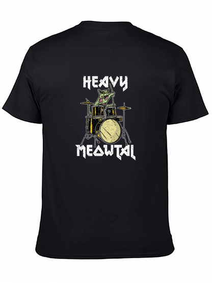 Heavy Meowtal Drummer Cat Graphic T-Shirt
