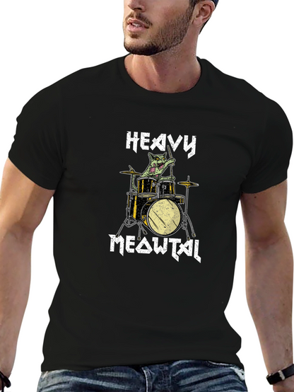 Heavy Meowtal Drummer Cat Graphic T-Shirt
