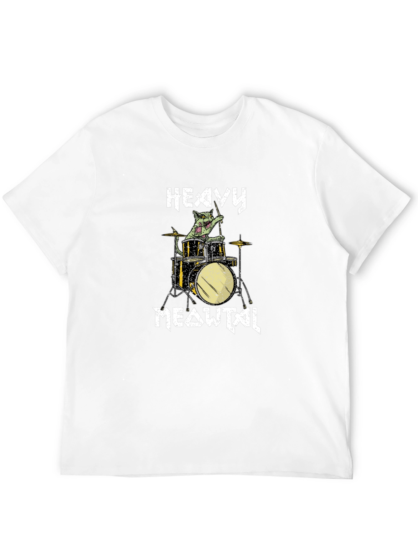 Heavy Meowtal Drummer Cat Graphic T-Shirt