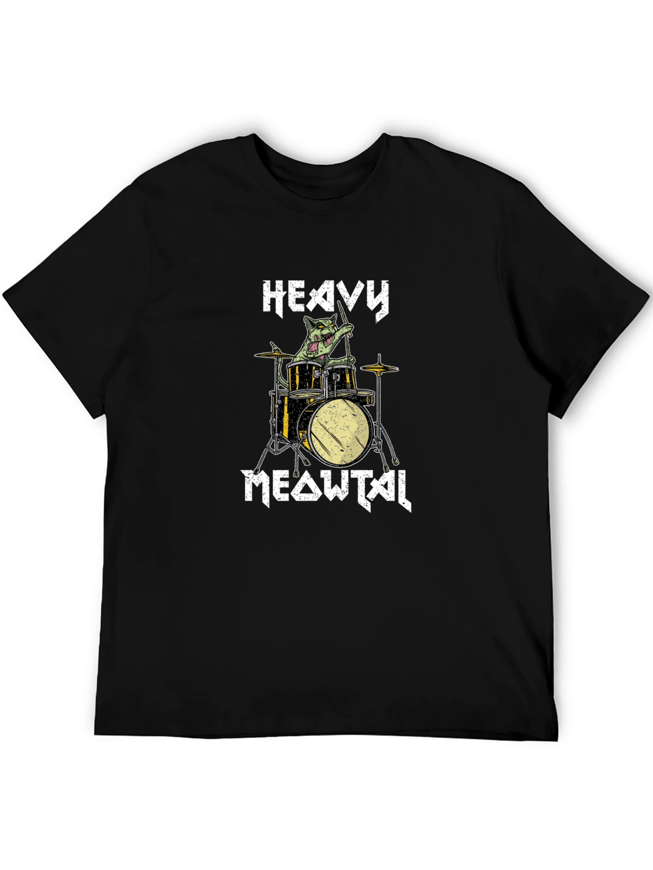 Heavy Meowtal Drummer Cat Graphic T-Shirt