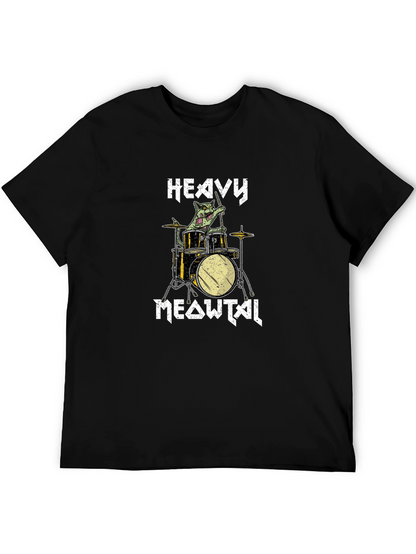 Heavy Meowtal Drummer Cat Graphic T-Shirt